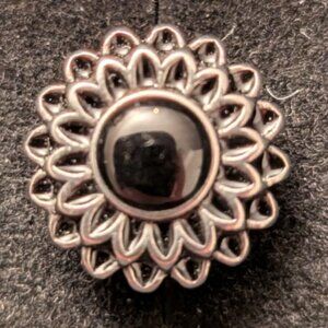 Black Onyx Sterling Silver Filagree Flower Earrings - Flat Back with Clutch Post